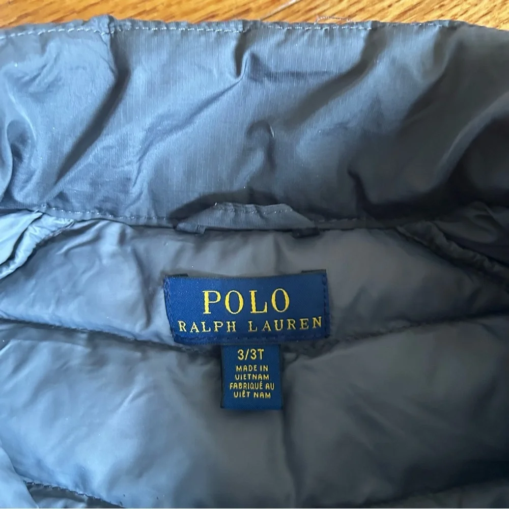 Polo Ralph Lauren Boys Dark Gray Puffer Jacket 3T Quilted Zip Coat Preppy EUC